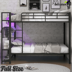 Bellemave® Bunk Bed Full Over Full,Metal Bunk Bed with Shelf, Guardrails, Storage Shelves & Clothes Hooks - Bellemave