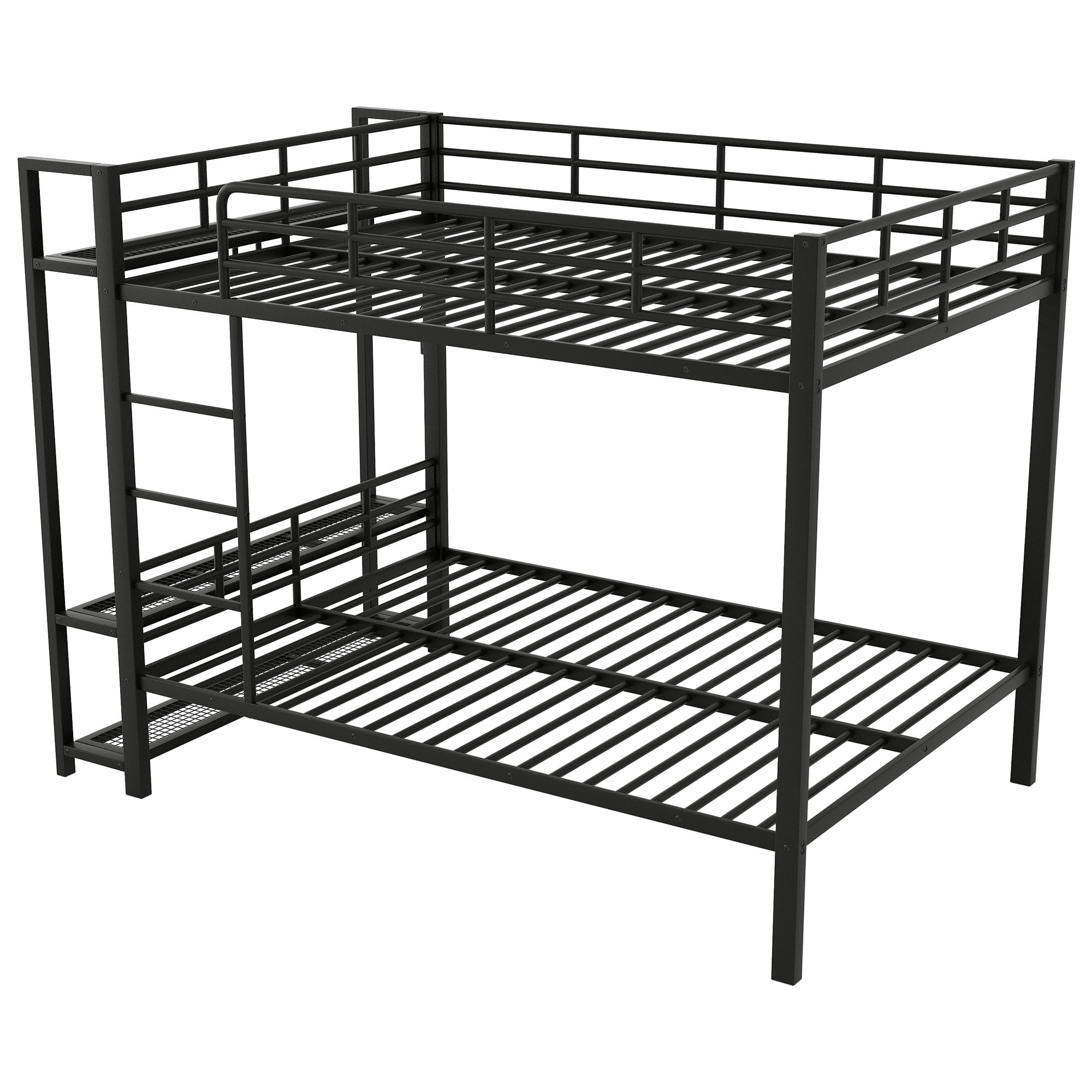 Bellemave® Bunk Bed Full Over Full,Metal Bunk Bed with Shelf, Guardrails, Storage Shelves & Clothes Hooks - Bellemave