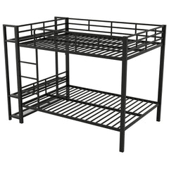 Bellemave® Bunk Bed Full Over Full,Metal Bunk Bed with Shelf, Guardrails, Storage Shelves & Clothes Hooks - Bellemave