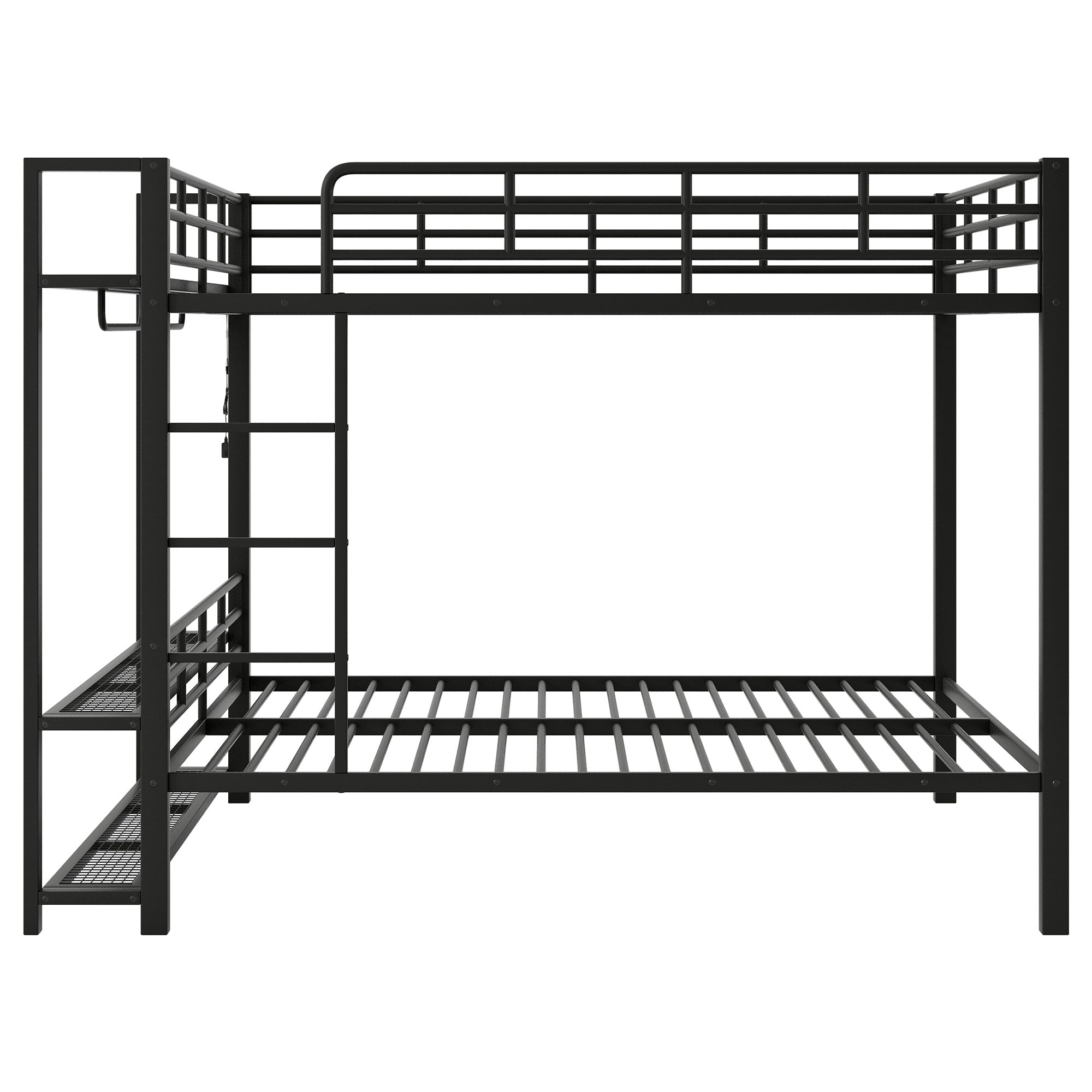 Bellemave® Bunk Bed Full Over Full,Metal Bunk Bed with Shelf, Guardrails, Storage Shelves & Clothes Hooks - Bellemave
