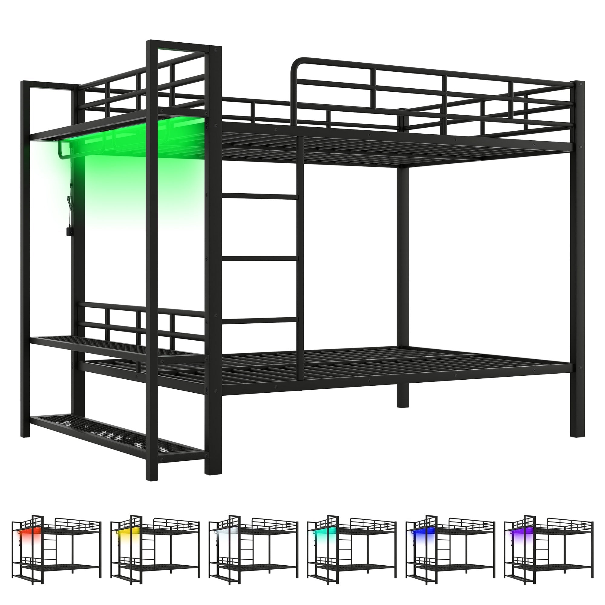Bellemave® Bunk Bed Full Over Full,Metal Bunk Bed with Shelf, Guardrails, Storage Shelves & Clothes Hooks - Bellemave