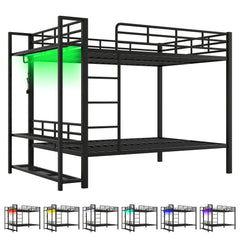Bellemave® Bunk Bed Full Over Full,Metal Bunk Bed with Shelf, Guardrails, Storage Shelves & Clothes Hooks - Bellemave