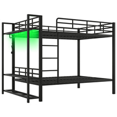 Bellemave® Bunk Bed Full Over Full,Metal Bunk Bed with Shelf, Guardrails, Storage Shelves & Clothes Hooks - Bellemave