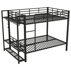 Bellemave® Bunk Bed Full Over Full,Metal Bunk Bed with Shelf, Guardrails, Storage Shelves & Clothes Hooks - Bellemave