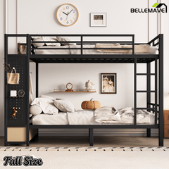 Bellemave® Bunk Bed Queen Over Queen,Metal Bunk Bed with Shelf and Guardrails,Queen Bunk beds with Storage Drawers and Clothes Hooks for Kids, Teens & Adults（Black） - Bellemave