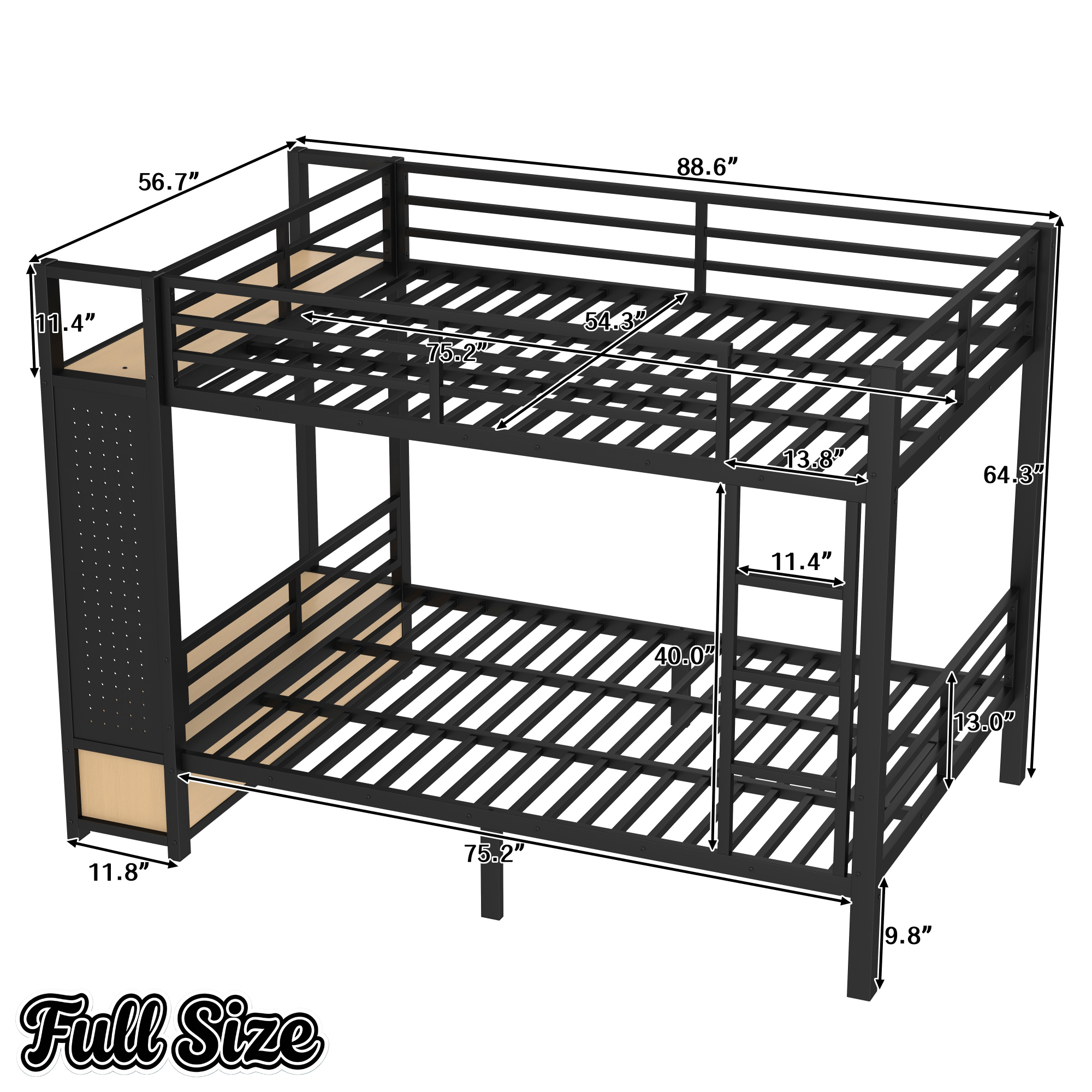 Bellemave® Bunk Bed Queen Over Queen,Metal Bunk Bed with Shelf and Guardrails,Queen Bunk beds with Storage Drawers and Clothes Hooks for Kids, Teens & Adults（Black） - Bellemave