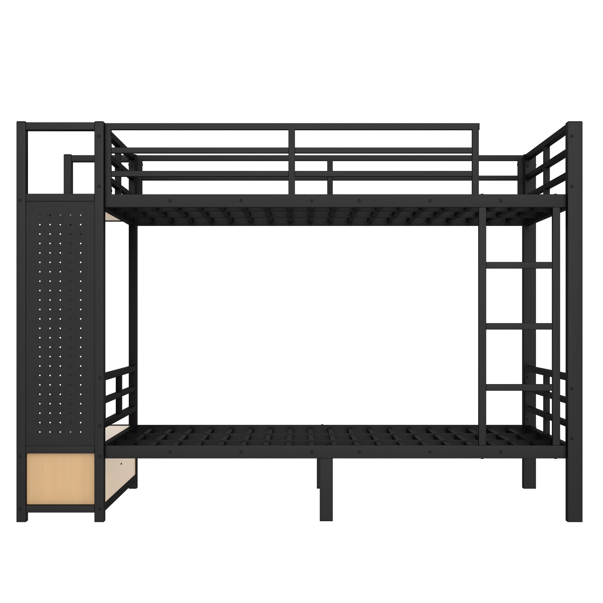 Bellemave® Bunk Bed Queen Over Queen,Metal Bunk Bed with Shelf and Guardrails,Queen Bunk beds with Storage Drawers and Clothes Hooks for Kids, Teens & Adults（Black） - Bellemave