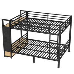 Bellemave® Bunk Bed Queen Over Queen,Metal Bunk Bed with Shelf, Guardrails, Storage Drawers & Clothes Hooks for Kids, Teens & Adults（Black） - Bellemave