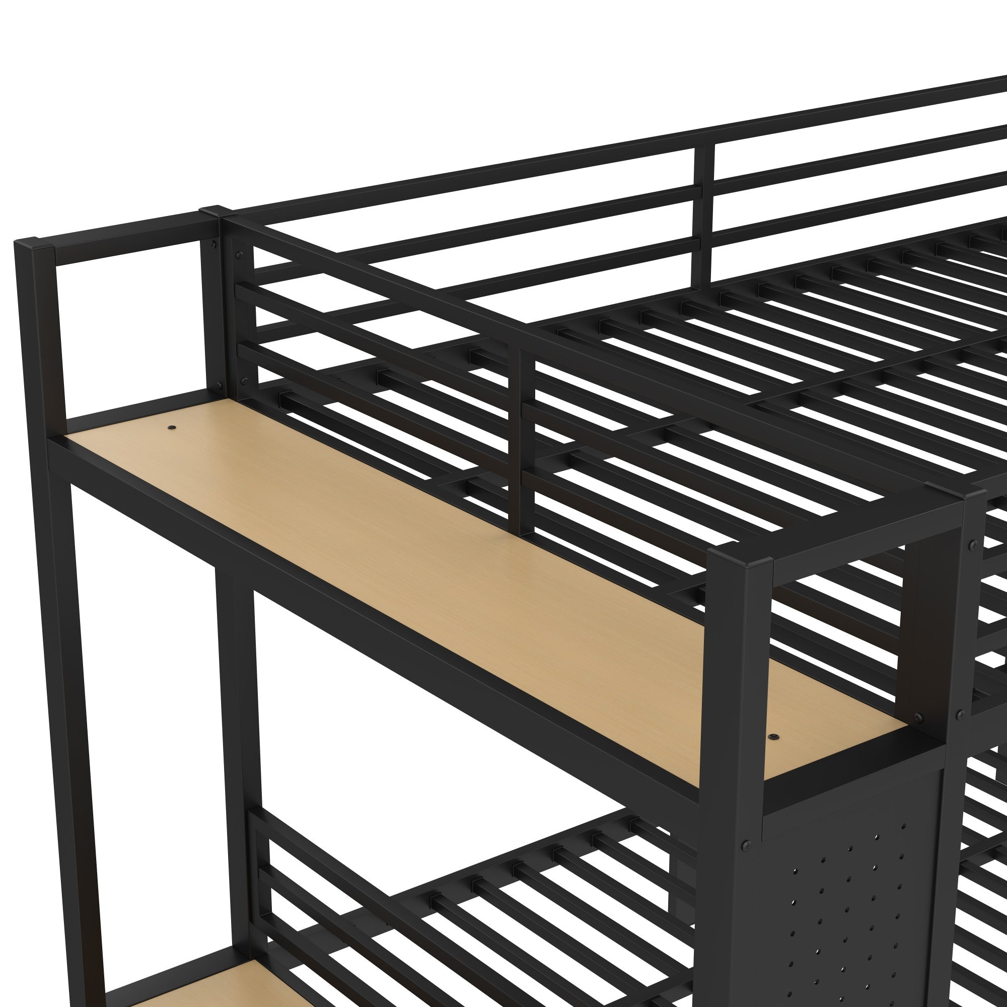Bellemave® Bunk Bed Queen Over Queen,Metal Bunk Bed with Shelf, Guardrails, Storage Drawers & Clothes Hooks for Kids, Teens & Adults（Black） - Bellemave