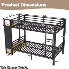 Bellemave® Bunk Bed Queen Over Queen,Metal Bunk Bed with Shelf, Guardrails, Storage Drawers & Clothes Hooks for Kids, Teens & Adults（Black） - Bellemave