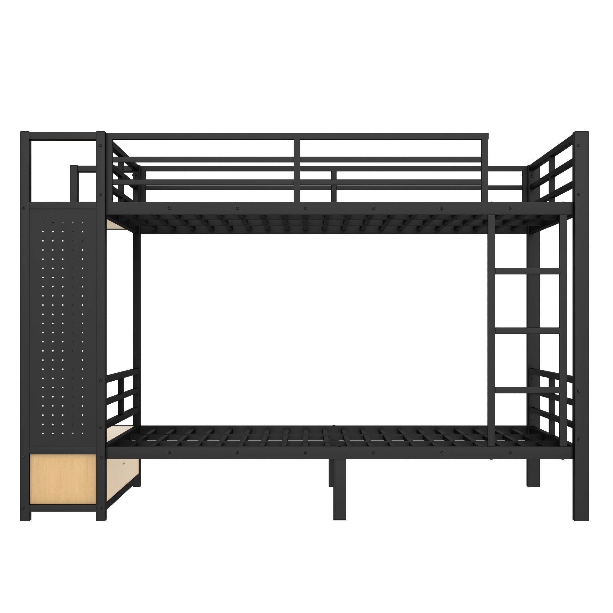 Bellemave® Bunk Bed Queen Over Queen,Metal Bunk Bed with Shelf, Guardrails, Storage Drawers & Clothes Hooks for Kids, Teens & Adults（Black） - Bellemave