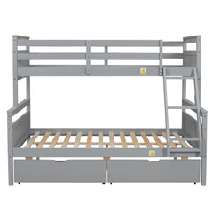 Bellemave® Bunk Bed Twin Over Full, Twin Over Full Bunk Beds with Storage Drawers, Wood Bunk Bed Frame with Guardrail and Ladder for Kids Boys Girls Teens, Can be Convertible to 2 Beds, Grey - Bellemave