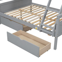 Bellemave® Bunk Bed Twin Over Full, Twin Over Full Bunk Beds with Storage Drawers, Wood Bunk Bed Frame with Guardrail and Ladder for Kids Boys Girls Teens, Can be Convertible to 2 Beds, Grey - Bellemave