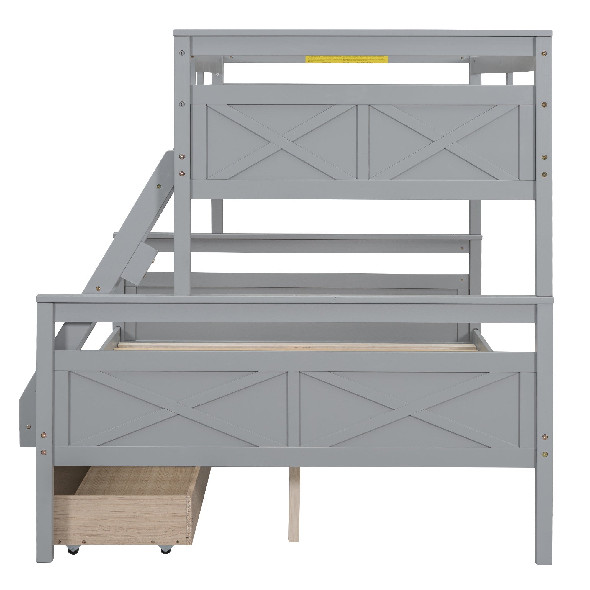 Bellemave® Bunk Bed Twin Over Full, Twin Over Full Bunk Beds with Storage Drawers, Wood Bunk Bed Frame with Guardrail and Ladder for Kids Boys Girls Teens, Can be Convertible to 2 Beds, Grey - Bellemave