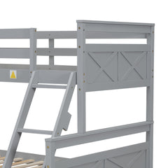 Bellemave® Bunk Bed Twin Over Full, Twin Over Full Bunk Beds with Storage Drawers, Wood Bunk Bed Frame with Guardrail and Ladder for Kids Boys Girls Teens, Can be Convertible to 2 Beds, Grey - Bellemave