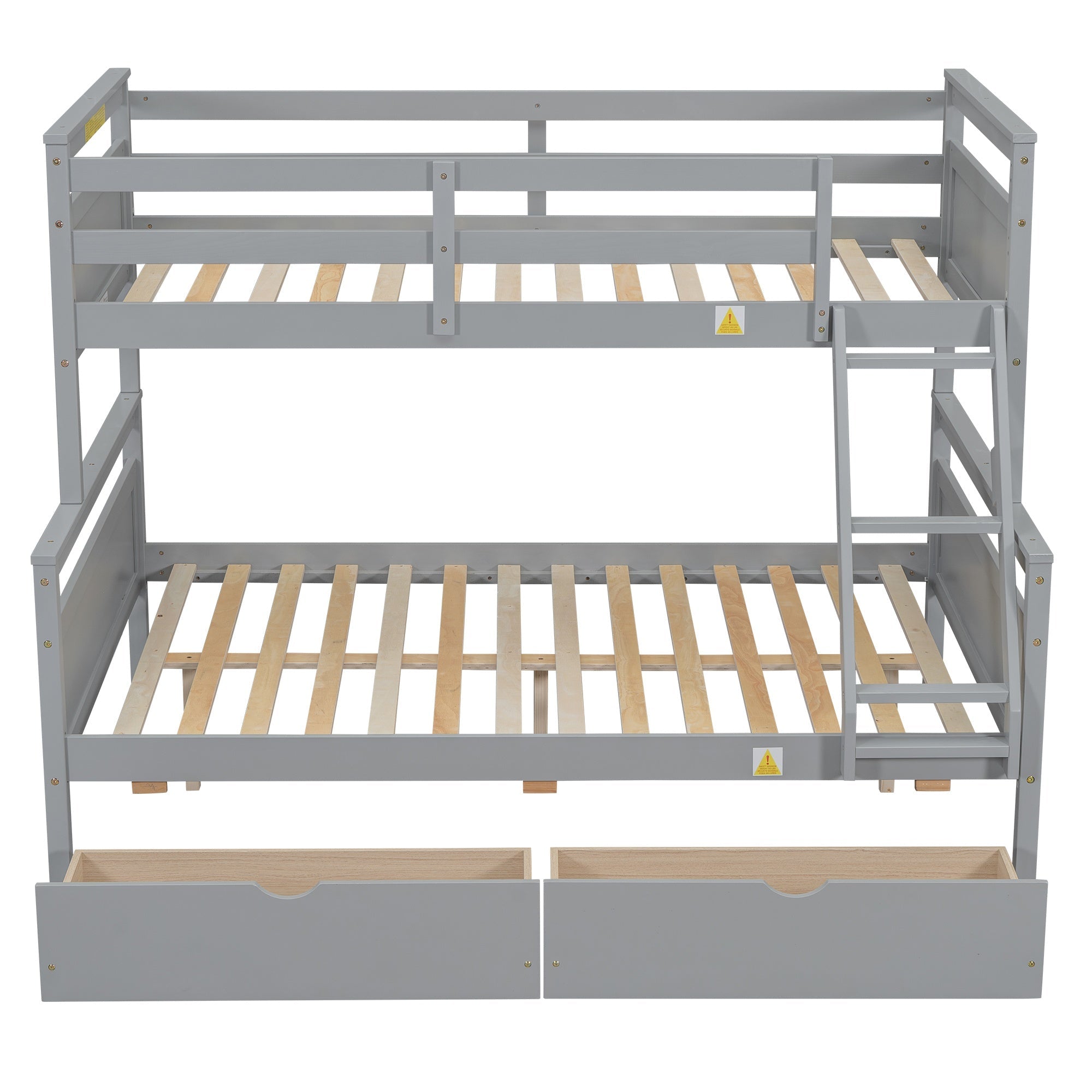Bellemave® Bunk Bed Twin Over Full, Twin Over Full Bunk Beds with Storage Drawers, Wood Bunk Bed Frame with Guardrail and Ladder for Kids Boys Girls Teens, Can be Convertible to 2 Beds, Grey - Bellemave