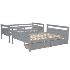Bellemave® Bunk Bed Twin Over Full, Twin Over Full Bunk Beds with Storage Drawers, Wood Bunk Bed Frame with Guardrail and Ladder for Kids Boys Girls Teens, Can be Convertible to 2 Beds, Grey - Bellemave