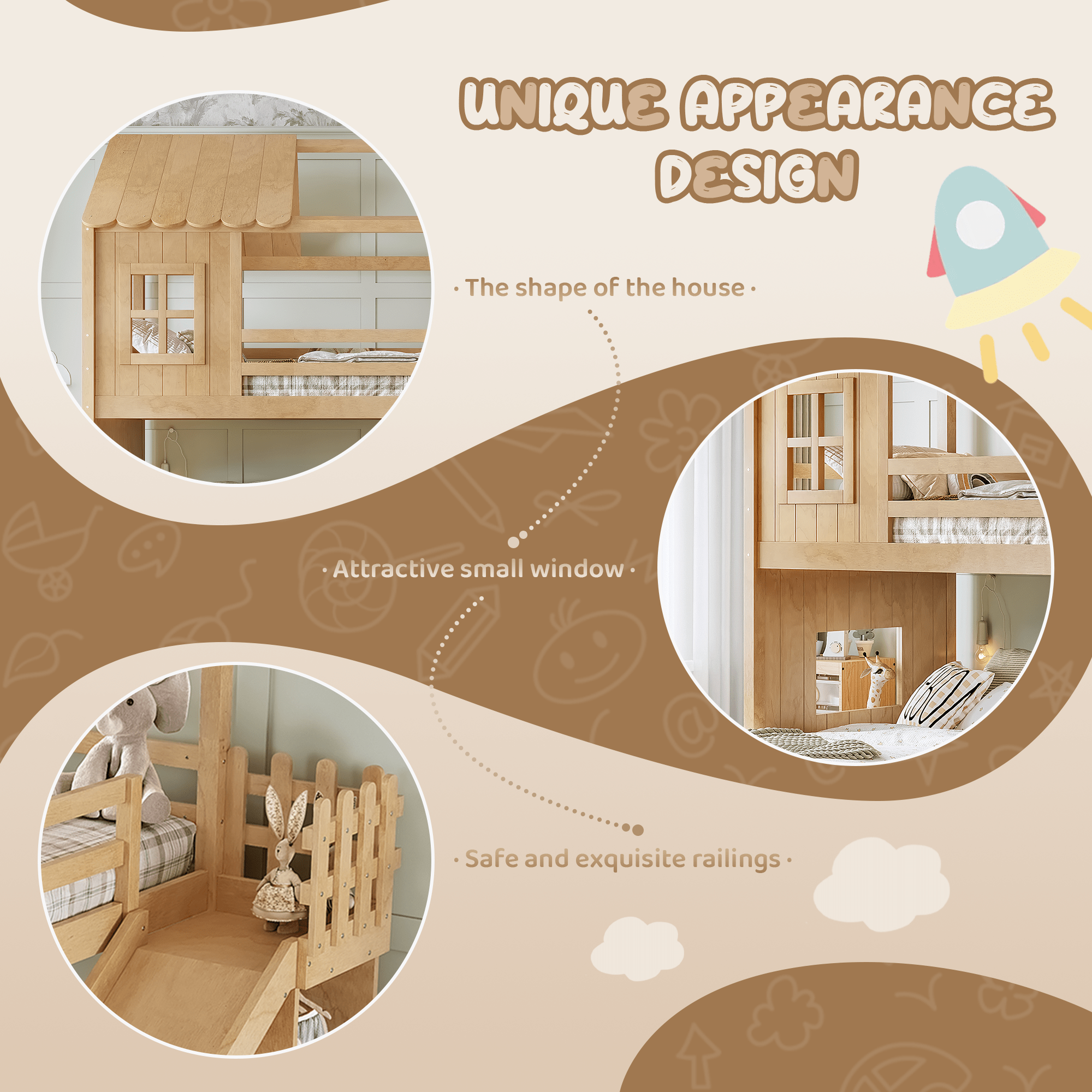 Bellemave® Bunk bed Twin Over Full with Slide,Ladders,Bookshelf & Wardrobe, House roof Design, Low bunk/loft Bed for Kids - Bellemave