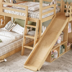 Bellemave® Bunk bed Twin Over Full with Slide,Ladders,Bookshelf & Wardrobe, House roof Design, Low bunk/loft Bed for Kids - Bellemave