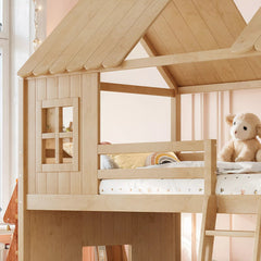 Bellemave® Bunk bed Twin Over Full with Slide,Ladders,Bookshelf & Wardrobe, House roof Design, Low bunk/loft Bed for Kids - Bellemave