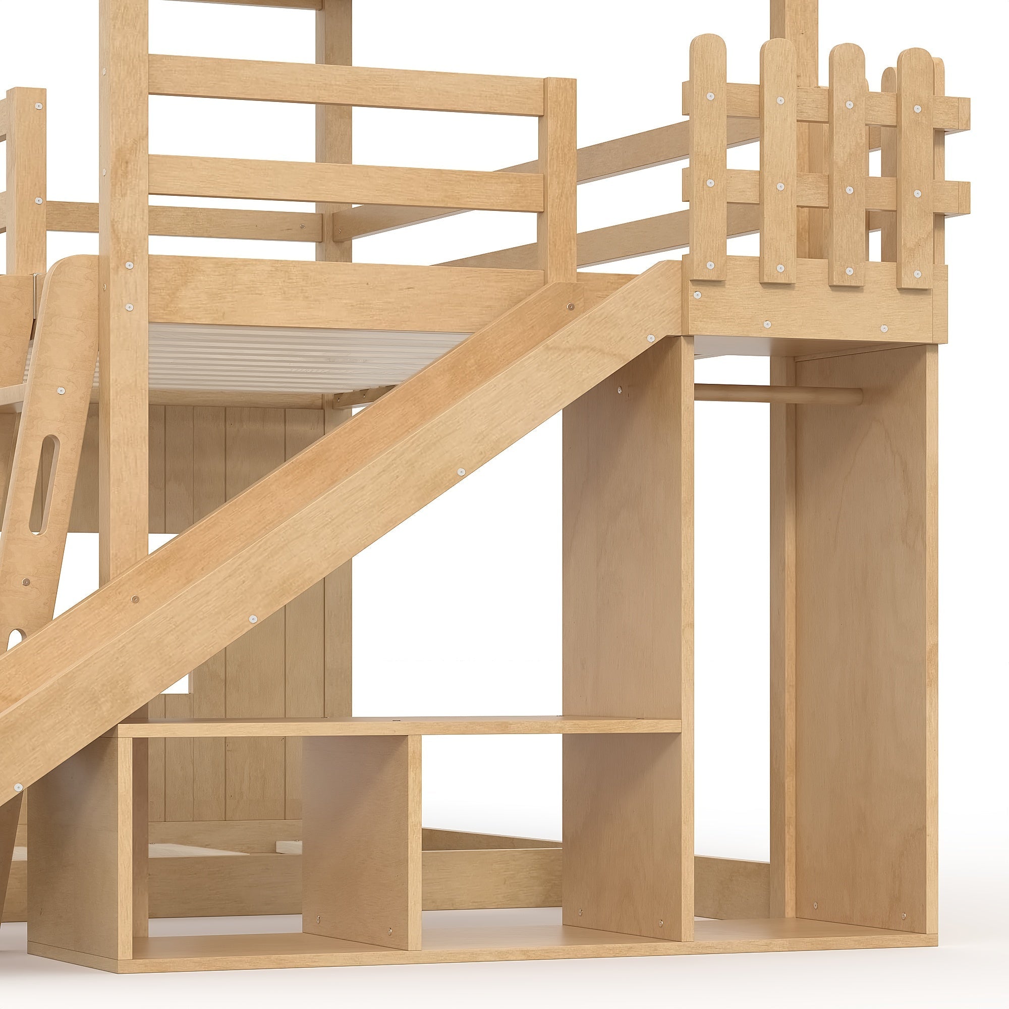 Bellemave® Bunk bed Twin Over Full with Slide,Ladders,Bookshelf & Wardrobe, House roof Design, Low bunk/loft Bed for Kids - Bellemave