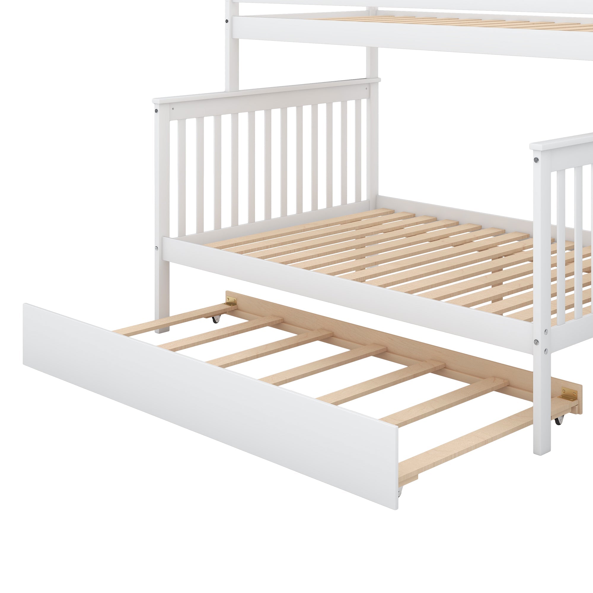 Bellemave® Bunk Bed Twin over Full with Trundle and Staircase,Gray - Bellemave