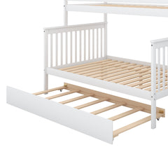 Bellemave® Bunk Bed Twin over Full with Trundle and Staircase,Gray - Bellemave