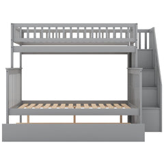 Bellemave® Bunk Bed Twin over Full with Trundle and Staircase,Gray - Bellemave