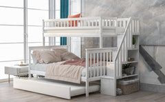 Bellemave® Bunk Bed Twin over Full with Trundle and Staircase,Gray - Bellemave