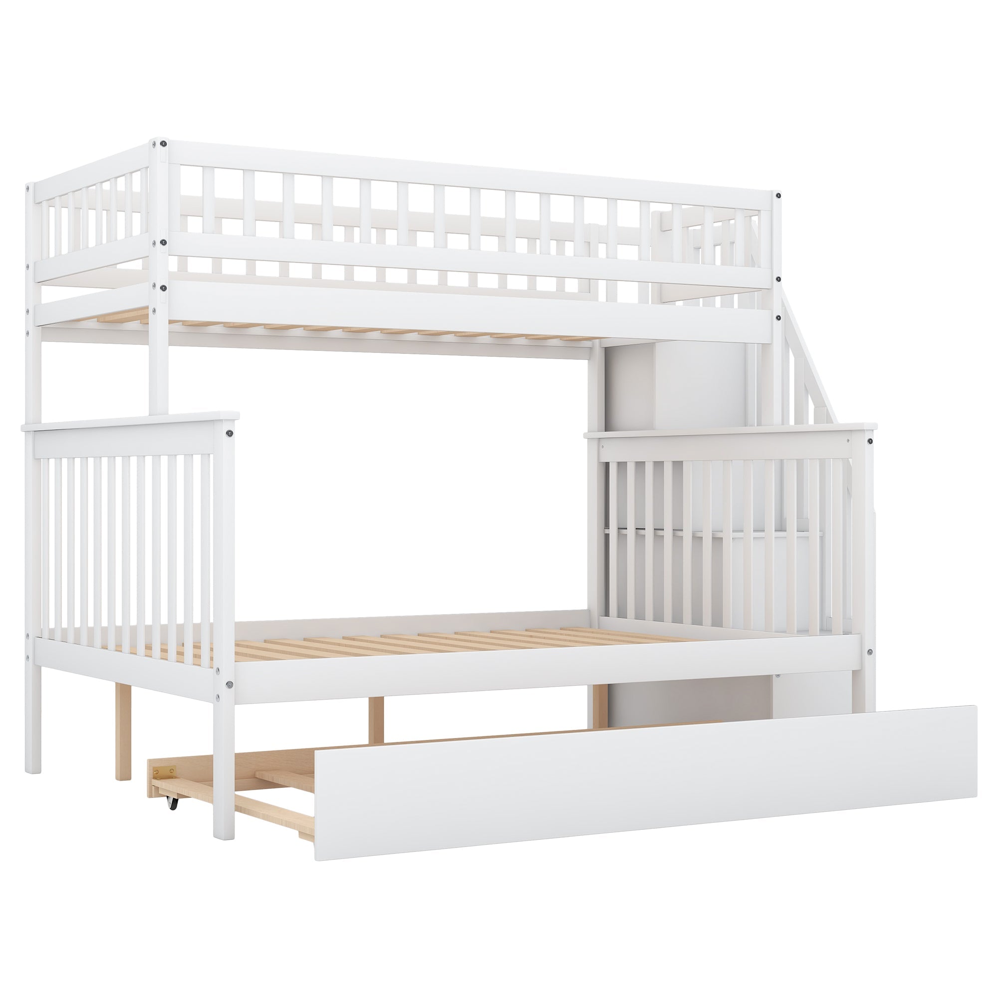 Bellemave® Bunk Bed Twin over Full with Trundle and Staircase,Gray - Bellemave