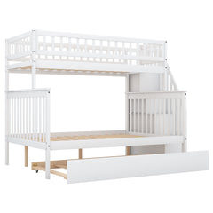 Bellemave® Bunk Bed Twin over Full with Trundle and Staircase,Gray - Bellemave