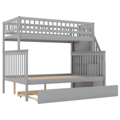 Bellemave® Bunk Bed Twin over Full with Trundle and Staircase,Gray - Bellemave