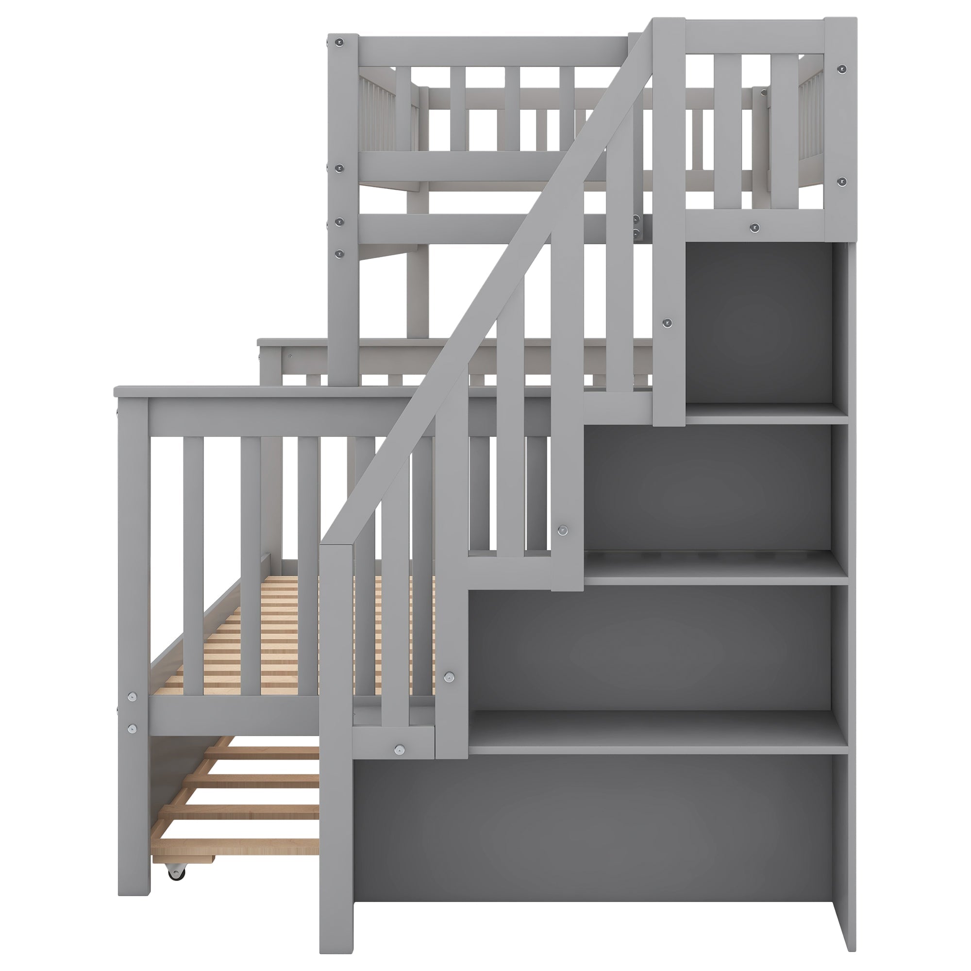 Bellemave® Bunk Bed Twin over Full with Trundle and Staircase,Gray - Bellemave