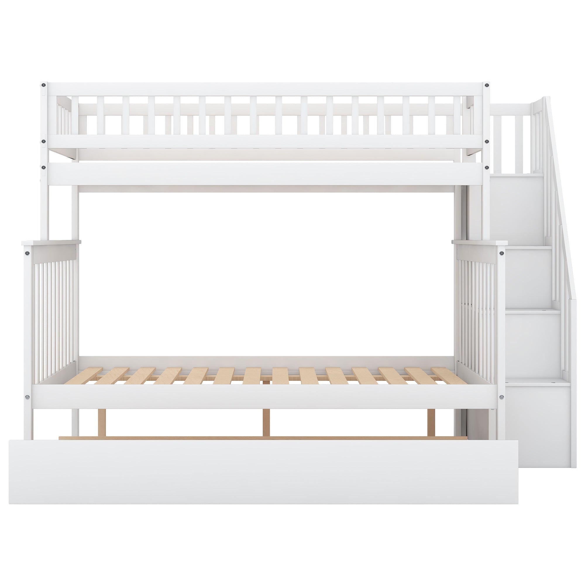 Bellemave® Bunk Bed Twin over Full with Trundle and Staircase,Gray - Bellemave
