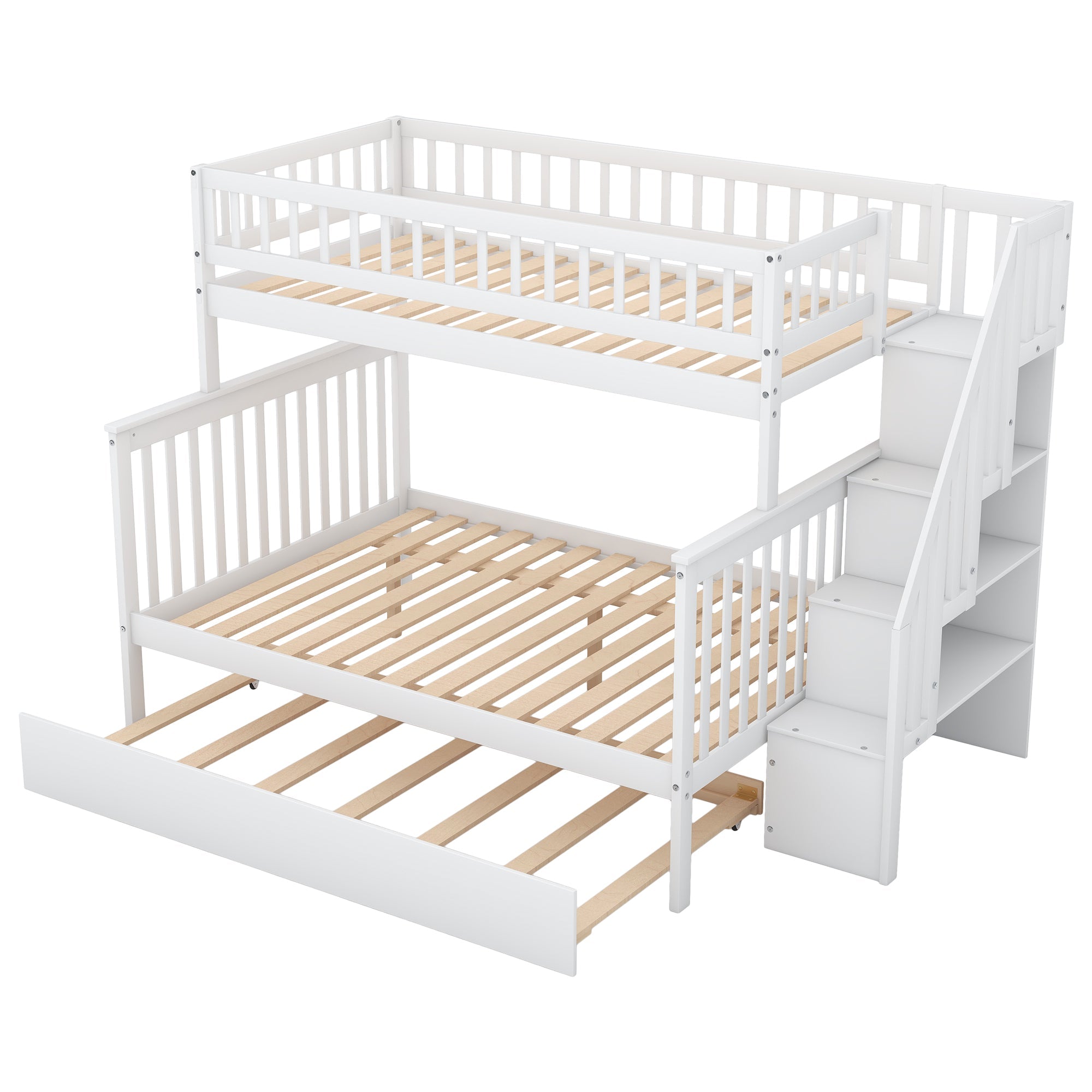 Bellemave® Bunk Bed Twin over Full with Trundle and Staircase,Gray - Bellemave