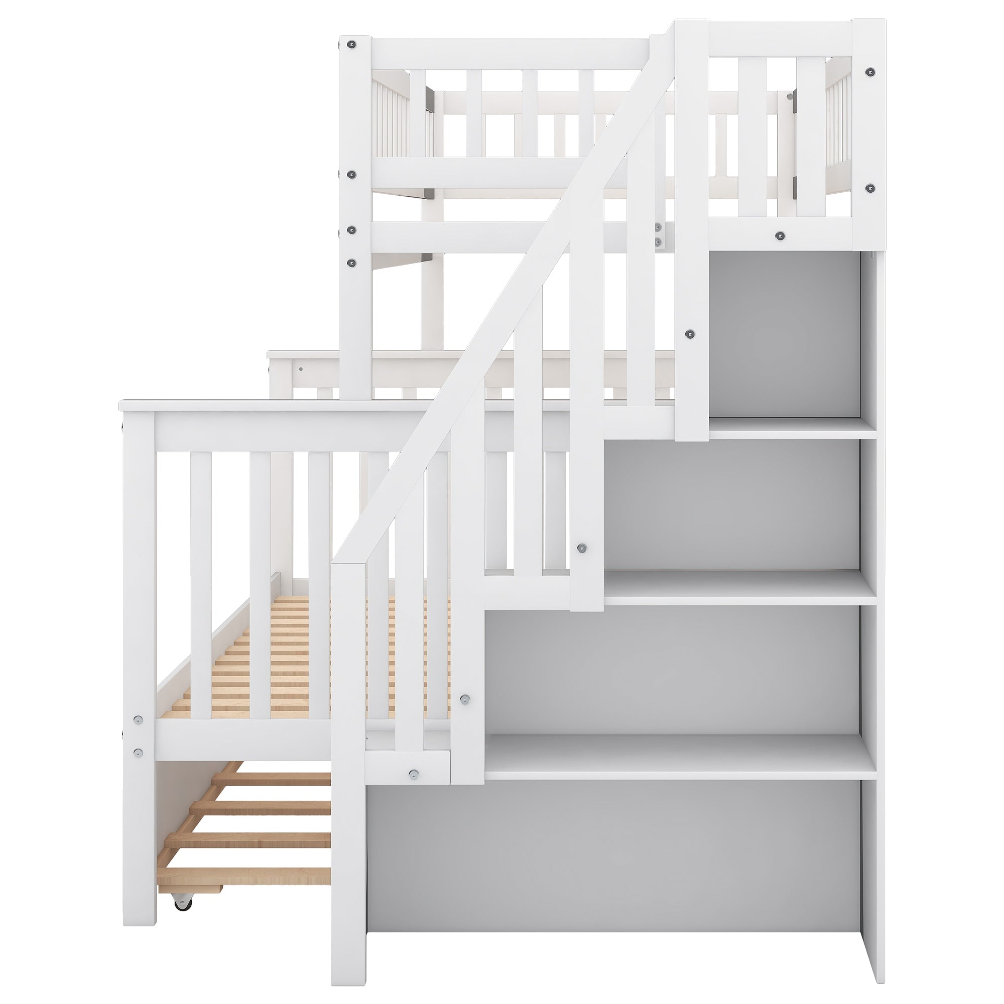 Bellemave® Bunk Bed Twin over Full with Trundle and Staircase,Gray - Bellemave