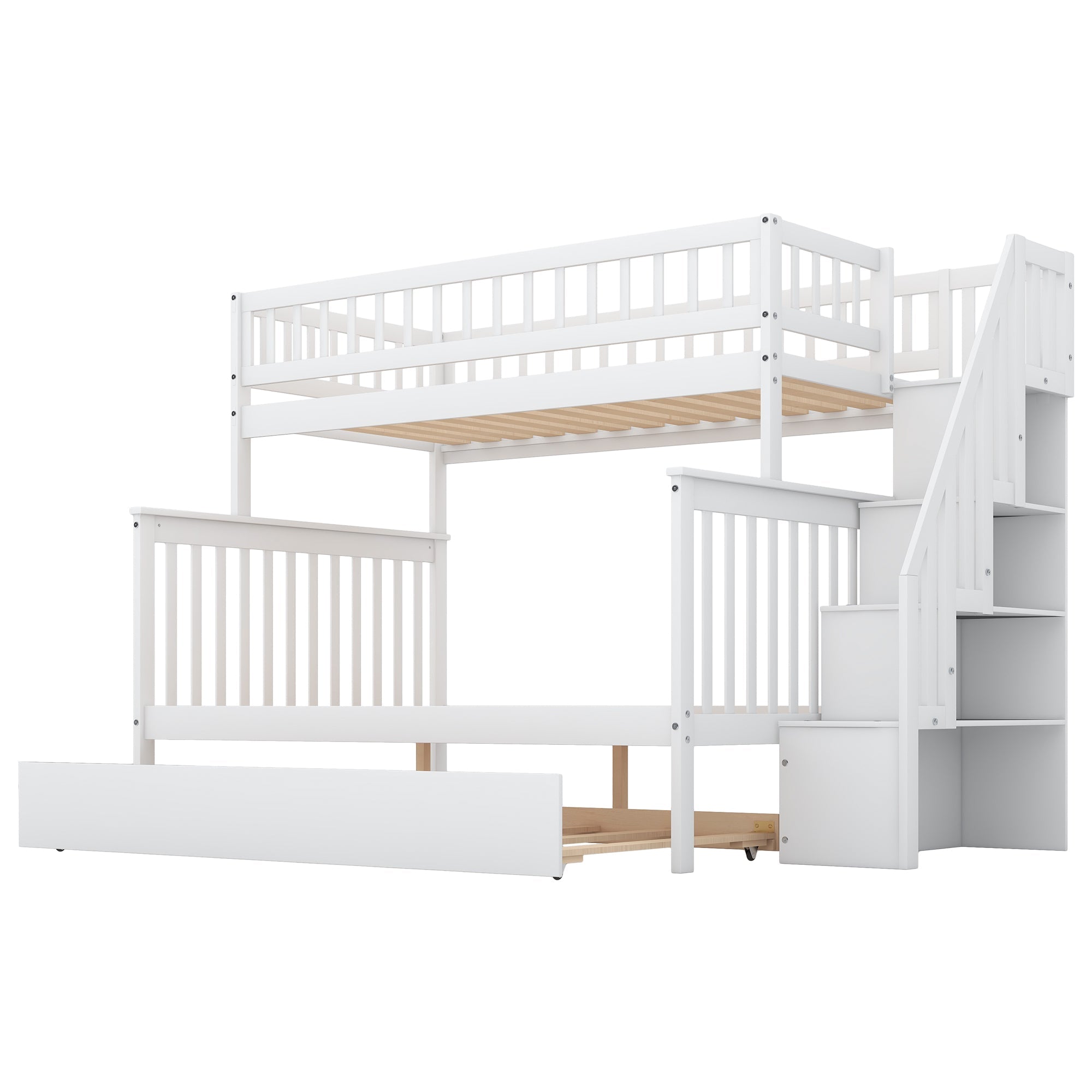 Bellemave® Bunk Bed Twin over Full with Trundle and Staircase,Gray - Bellemave