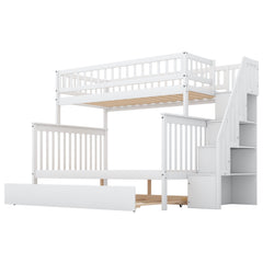 Bellemave® Bunk Bed Twin over Full with Trundle and Staircase,Gray - Bellemave