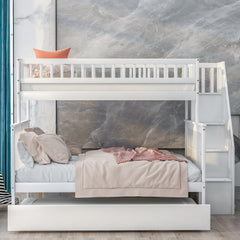 Bellemave® Bunk Bed Twin over Full with Trundle and Staircase,Gray - Bellemave