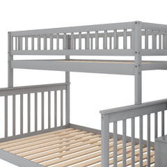 Bellemave® Bunk Bed Twin over Full with Trundle and Staircase,Gray - Bellemave
