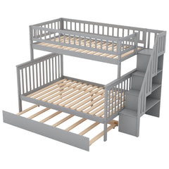 Bellemave® Bunk Bed Twin over Full with Trundle and Staircase,Gray - Bellemave