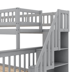 Bellemave® Bunk Bed Twin over Full with Trundle and Staircase,Gray - Bellemave