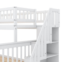 Bellemave® Bunk Bed Twin over Full with Trundle and Staircase,Gray - Bellemave