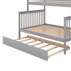 Bellemave® Bunk Bed Twin over Full with Trundle and Staircase,Gray - Bellemave
