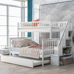 Bellemave® Bunk Bed Twin over Full with Trundle and Staircase,Gray - Bellemave