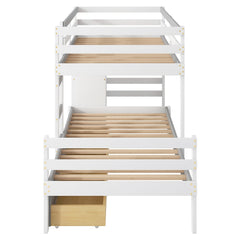 Bellemave® Bunk Bed Twin Over Twin with 6 Storage Drawers, Solid Wood Bunk Beds with Guardrails & Ladders, No Box Spring Needed, Gray) - Bellemave