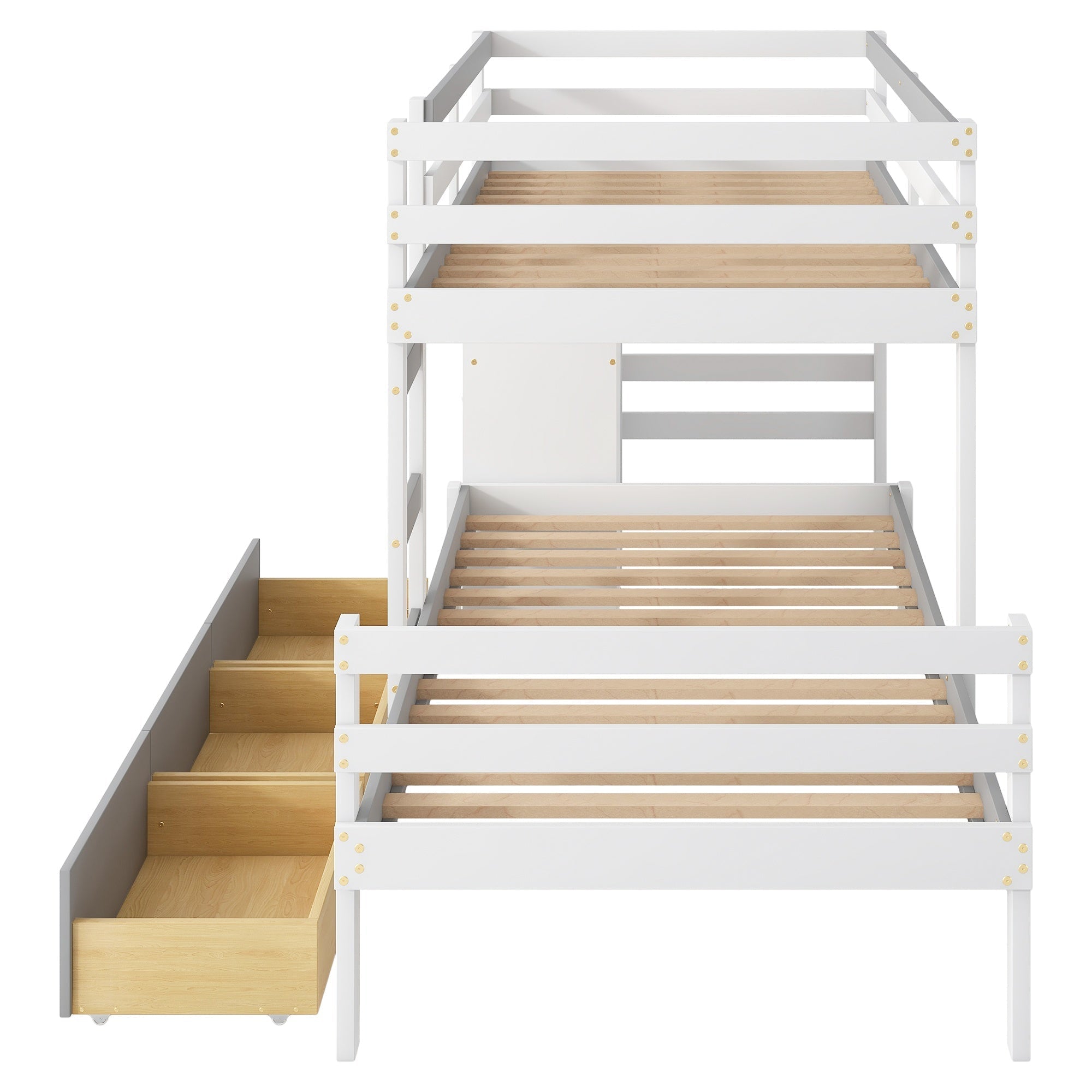 Bellemave® Bunk Bed Twin Over Twin with 6 Storage Drawers, Solid Wood Bunk Beds with Guardrails & Ladders, No Box Spring Needed, Gray) - Bellemave