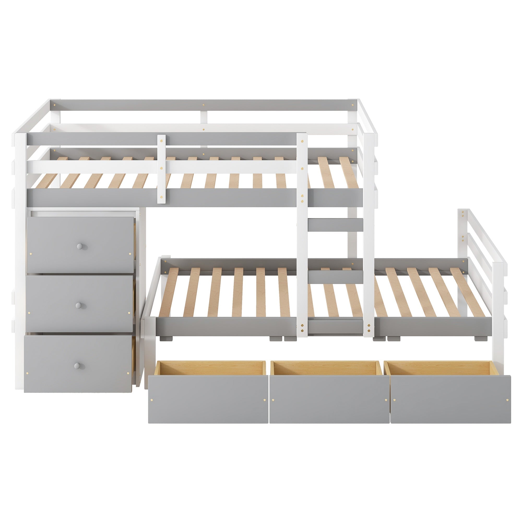 Bellemave® Bunk Bed Twin Over Twin with 6 Storage Drawers, Solid Wood Bunk Beds with Guardrails & Ladders, No Box Spring Needed, Gray) - Bellemave
