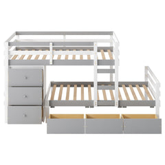 Bellemave® Bunk Bed Twin Over Twin with 6 Storage Drawers, Solid Wood Bunk Beds with Guardrails & Ladders, No Box Spring Needed, Gray) - Bellemave