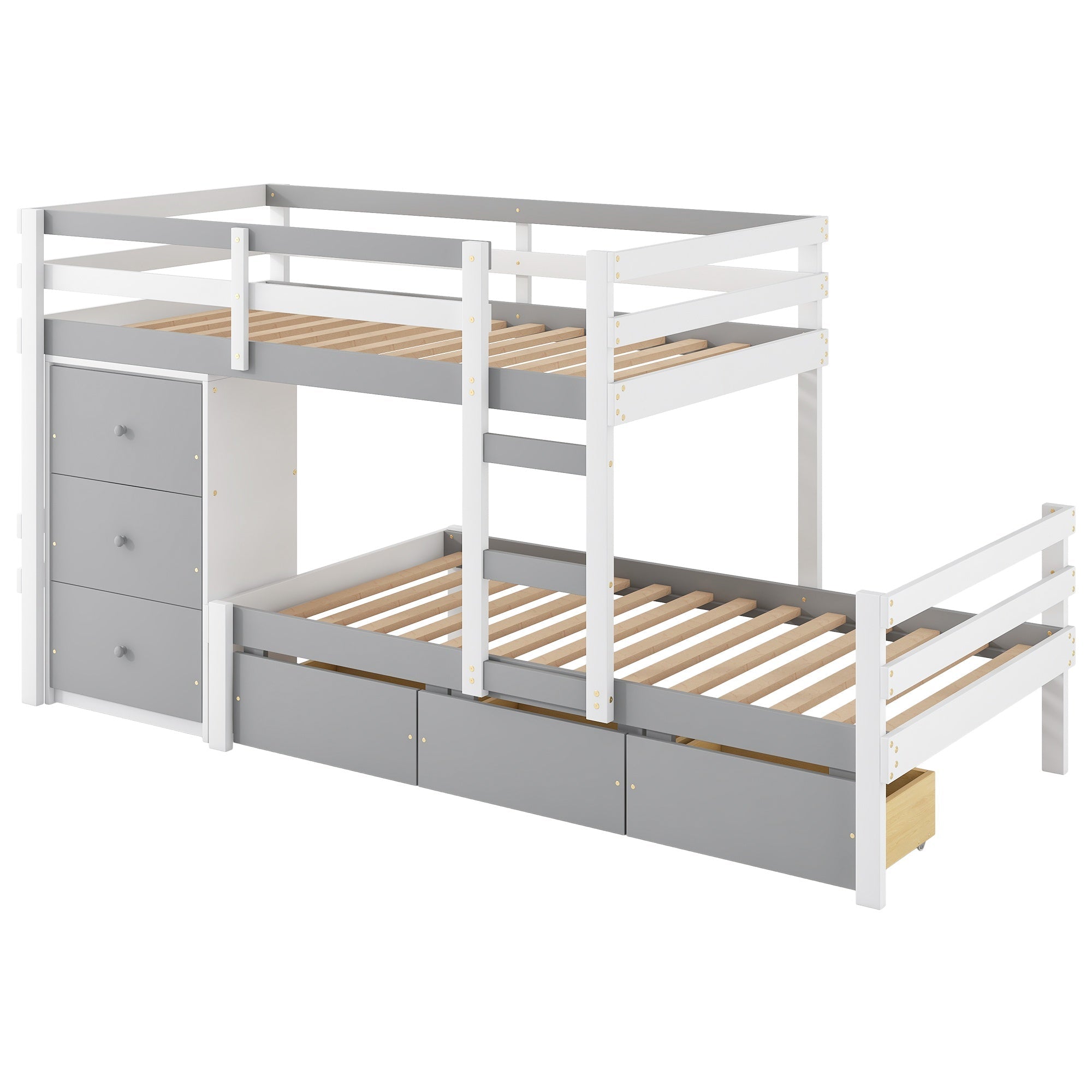 Bellemave® Bunk Bed Twin Over Twin with 6 Storage Drawers, Solid Wood Bunk Beds with Guardrails & Ladders, No Box Spring Needed, Gray) - Bellemave